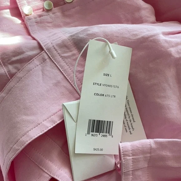 VINCE SQUARE NECK LINEN BLEND PINK MIDI DRESS size large brand new with tags - Picture 8 of 12